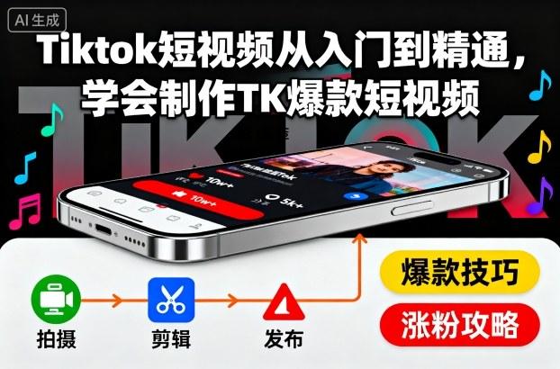 Tiktok短视频从入门到精通,学会制作TK爆款短视频-紫瑞库