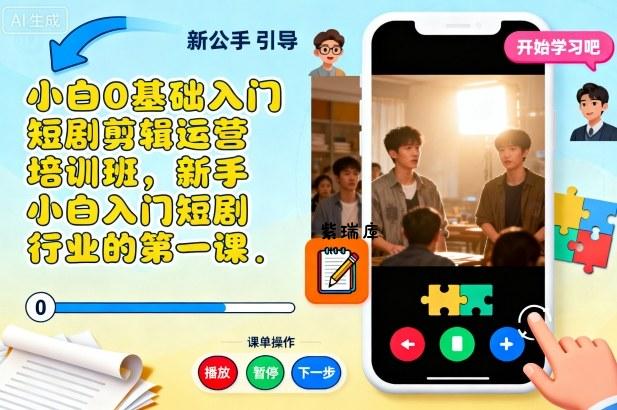 小白0基础入门短剧剪辑运营培训班,新手小白入门短剧行业的第一课-紫瑞库